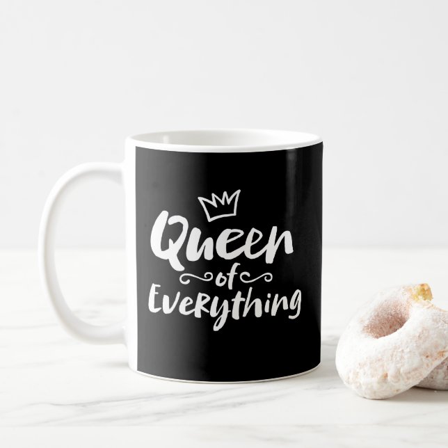 Mug REINE de tout - Brush blanc Lettres drôle (Avec donut)