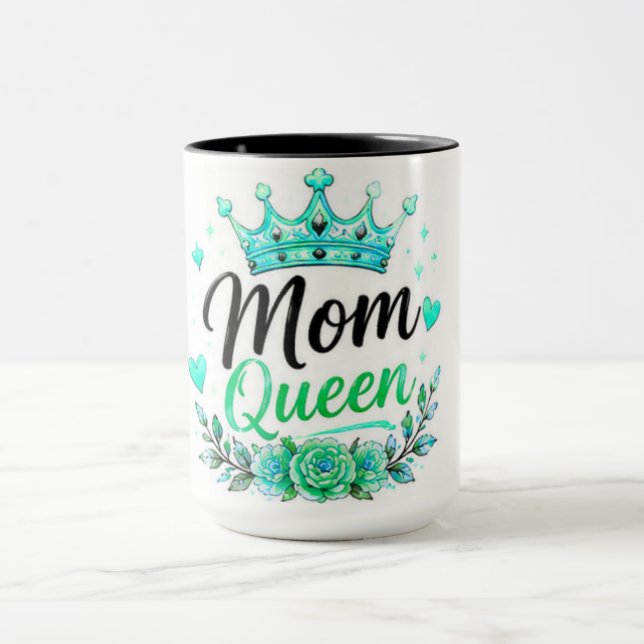 Mug Reine Maman Couronne Florale Teal (Centre)