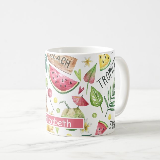 Mug Relaxante Plage Colorée Féminine  (Devant droit)