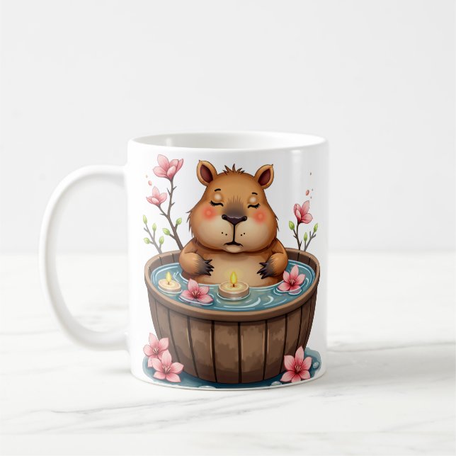 Mug Relaxation Baignoire Capybara Zen T-Shirt Drôle (Gauche)