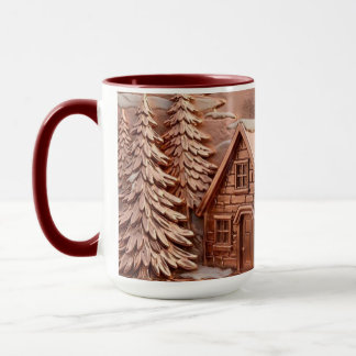 Mug Relief artistique de scène de cottage d'hiver en o