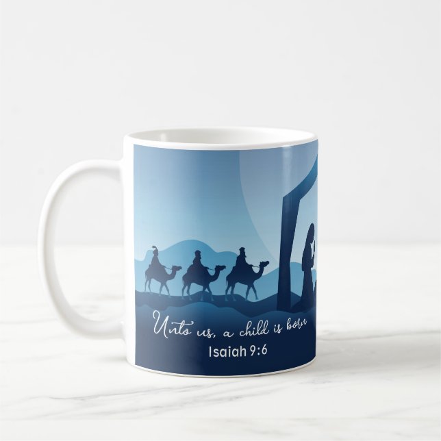 Mug Religieux Noël Nativité Scène Bleu chrétien (Gauche)