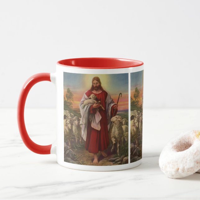 Mug Religion vintage, Christ le bon berger troupeau (Avec donut)