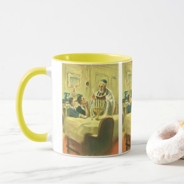 Mug Religion Vintage, Judaïsme, Allumer la Menorah (Avec donut)