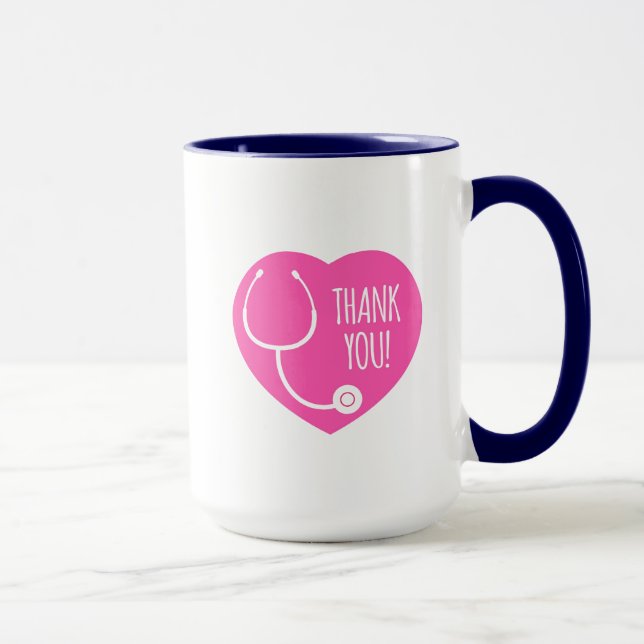 Mug Remerciements| Stéthoscope à coeur rose (Droite)