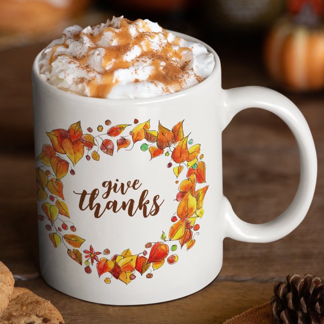Mug Remerciements Thanksgiving Autumn Leaves Fall (Your Thanksgiving coffee and tea tastes extra warm and cozy sipped from this hand-illustrated cup!
)