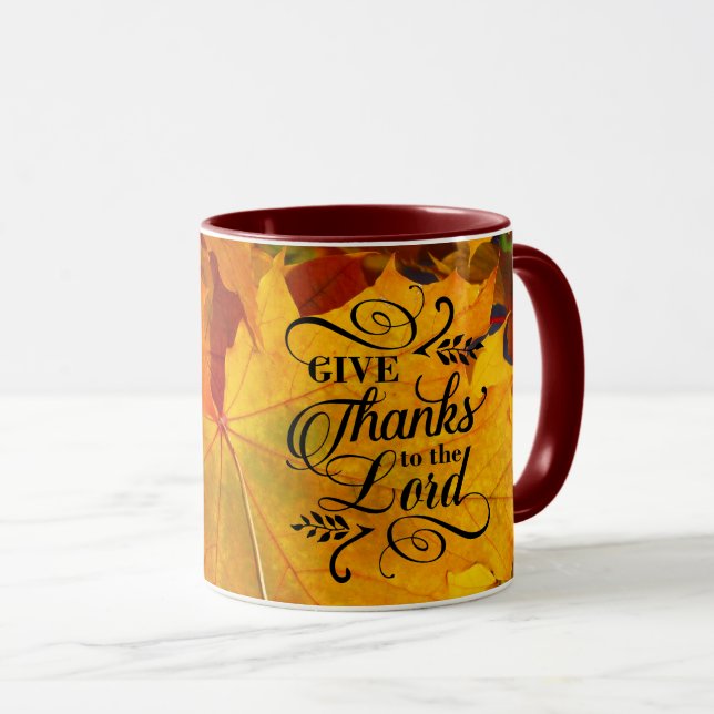 Mug Remerciez le Seigneur de belles feuilles d'automne (Devant droit)