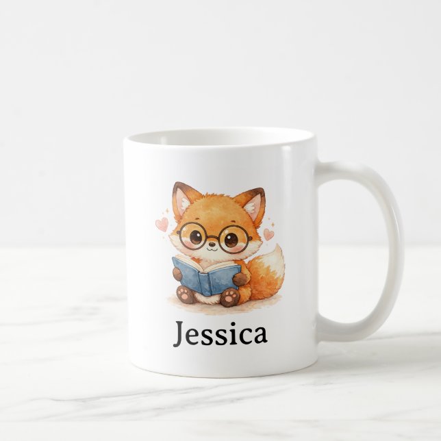Mug Renard aquarelle mignon lisant un livre (Droite)