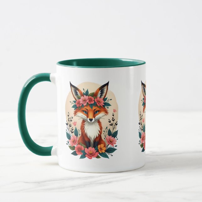 Mug Renard Boho Fantaisiste avec Couronne Florale de l (Gauche)