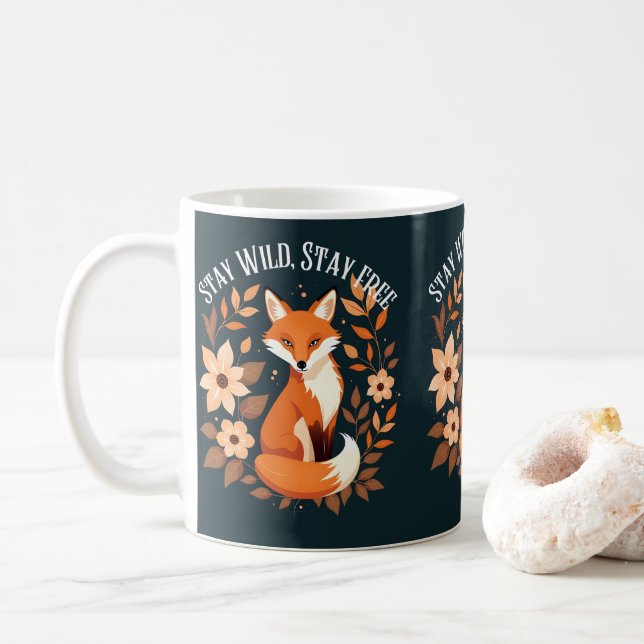 Mug Renard Boho "Restez sauvage, Restez libre" Bois fo (Avec donut)