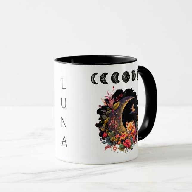 Mug Renard couché avec cycle lunaire personnalisable (Devant droit)