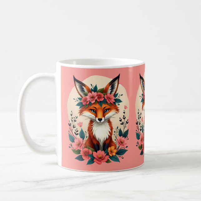 Mug Renard de Boho Whimsical avec Forêt de Couronne Fl (Gauche)