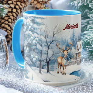 Mug Renard de charme en hiver Wonderland avec nom