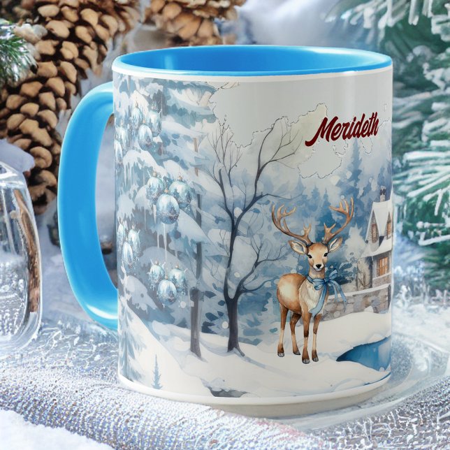 Mug Renard de charme en hiver Wonderland avec nom (Créateur téléchargé)