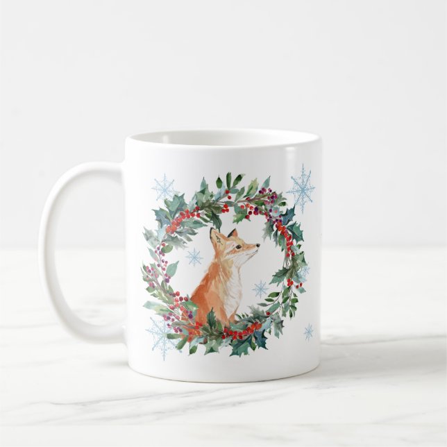 Mug Renard de Noël en bois de Noël (Gauche)