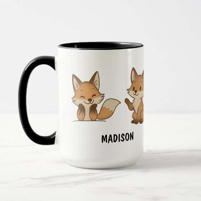 Mug Renard Dessiné à la Main Personnalisable Mignon (Gauche)
