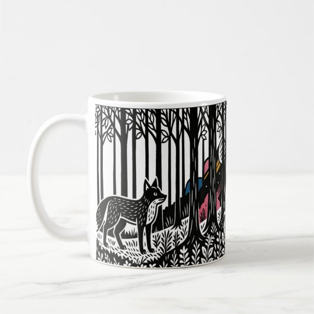Mug Renard en forêt en linogravure noir et blanc – Nat (Gauche)