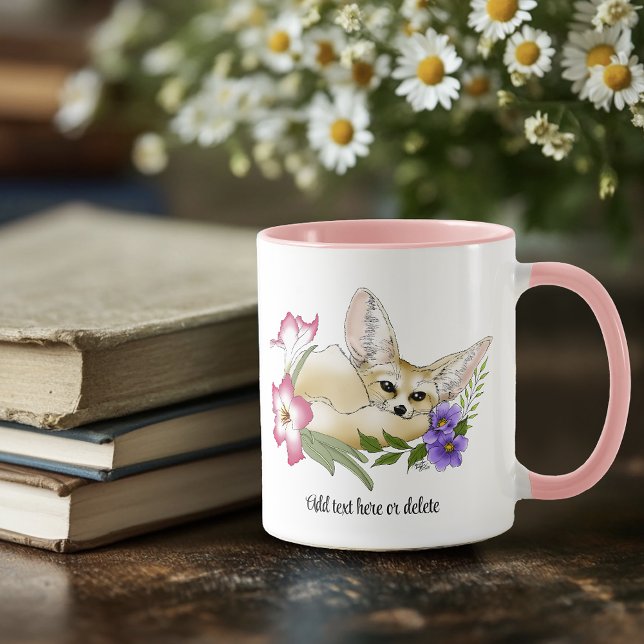 Mug Renard Fennec Fleurs Roses Violettes Mignon Bleu B (Créateur téléchargé)