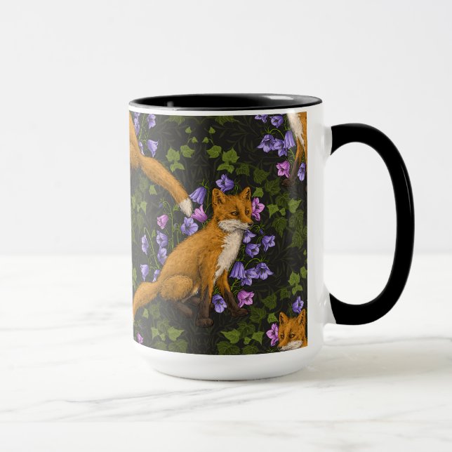 Mug Renard, fleurs et lierre, vert, orange et viole (Droite)