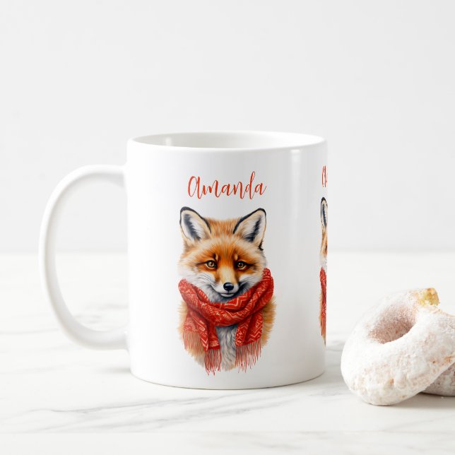 Mug Renard mignon avec une écharpe rouge Image d'autom (Avec donut)