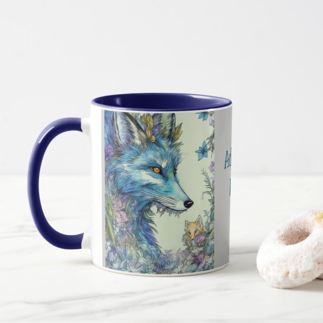 Mug Renard mythique, fleurs. Nom modifiable (Avec donut)