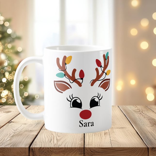 Mug Renard personnalisé avec lumière Musique de Noël (Personalised Reindeer with Lights Christmas Mug
)