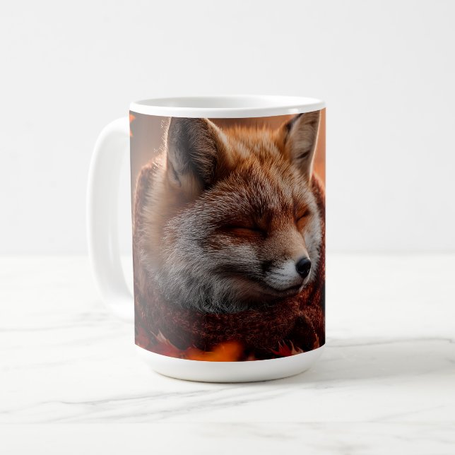 Mug Renard Rouge Endormi dans une Écharpe Automnale Do (Devant gauche)