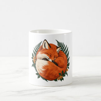 Mug Renard roux endormi avec des fougères forestières