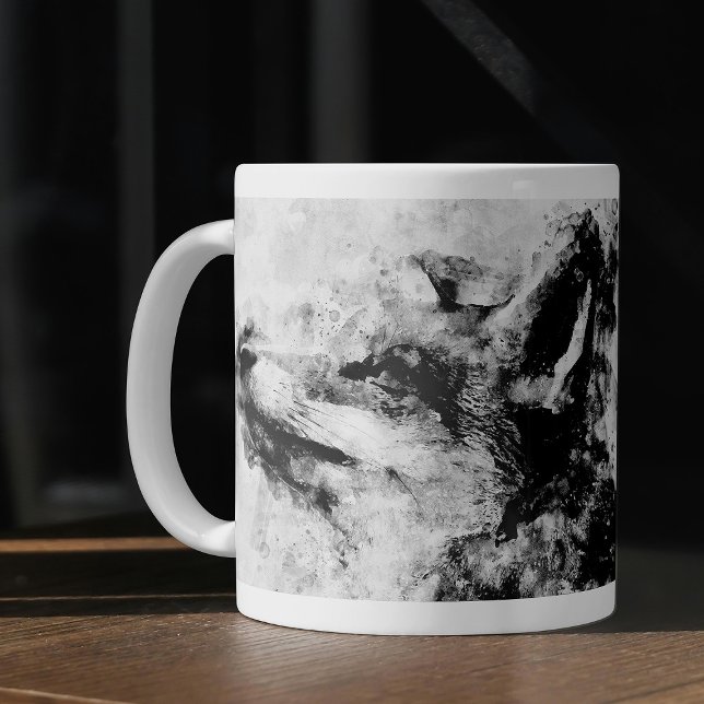 Mug Renard roux noir et blanc aquarelle 01 (Red Fox Black and White Watercolor 01. Coffee Mug)