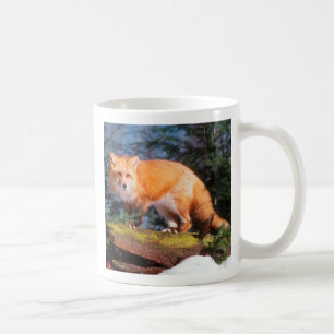 Mug Renard roux sur une bûche