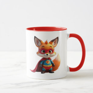 Mug Renard super-héros masqué avec cape rouge.