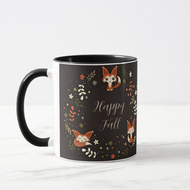 Mug Renards d'automne avec texte personnalisable (Gauche)