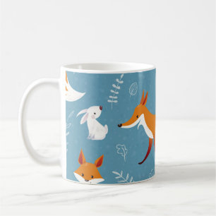 Mug Renards d'hiver, lapins, motif vintage.