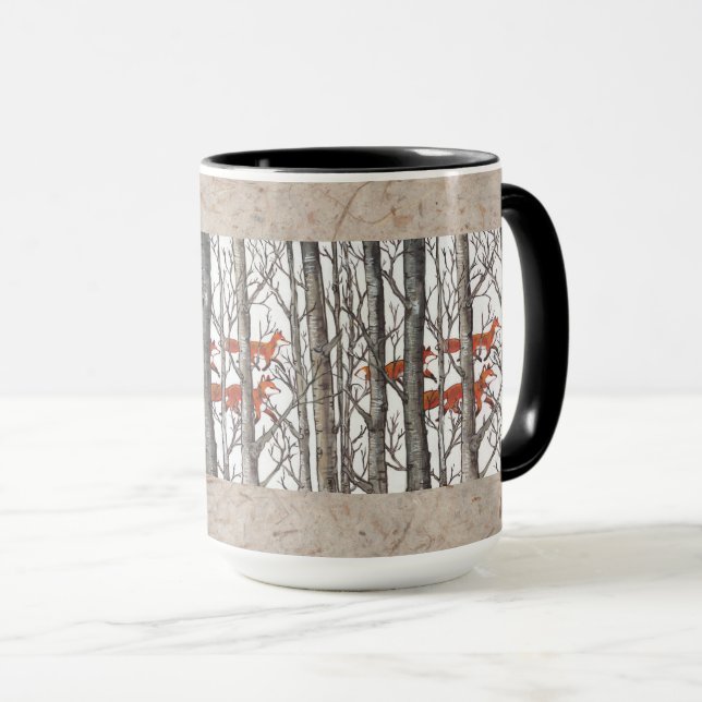 Mug Renards rouges dans Woods Art Rustique Look LG Caf (Devant droit)