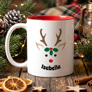 Mug Renne à Nez Rouge Personnalisé - Noël