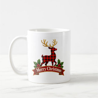 Mug Renne de Noël plaid rustique buffle