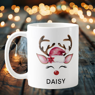 Mug Renne glamour aquarelle Noël nom personnalisé