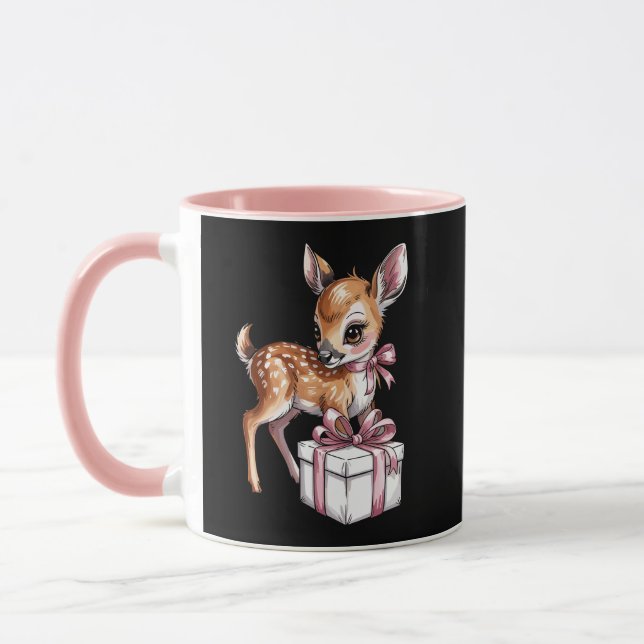 Mug Renne Rétro Vintage Rose Noël Bébé Cerf  (Gauche)