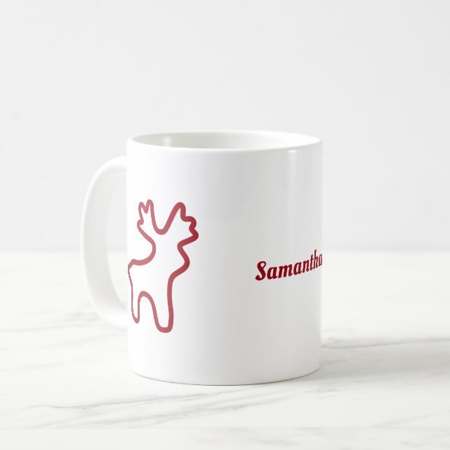 Mug Renne Rouge Contour Nom Personnalisé (Devant gauche)