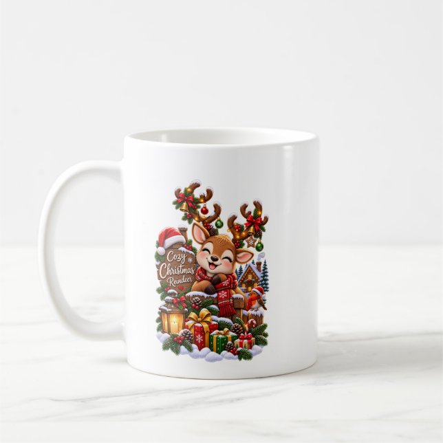 Mug Renneau de Noël Cozy – Café d'hiver mignon  (Gauche)
