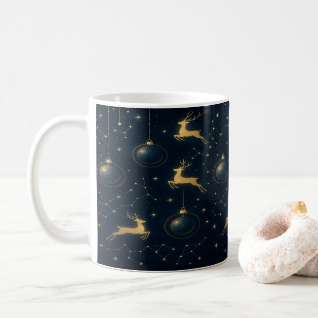 Mug Rennes célestes et ornements étoile dorée (Avec donut)