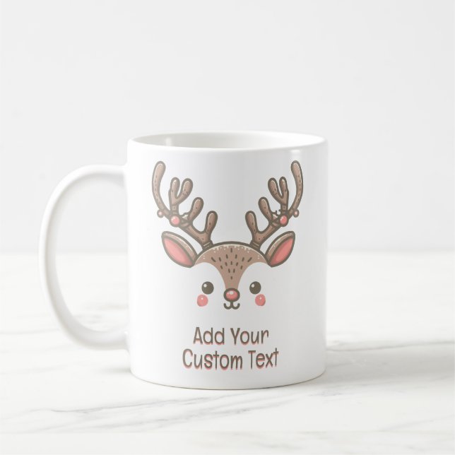 Mug Rennes de Noël Corne Visage Texte Personnalisé (Gauche)