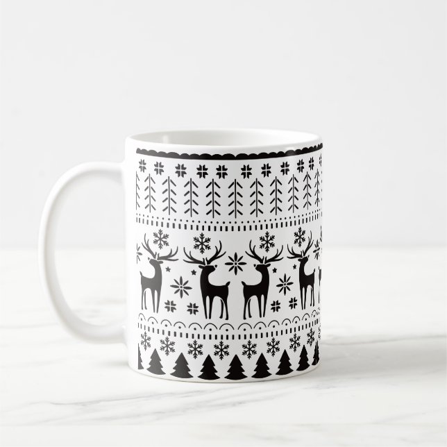 Mug Rennes de Noël d'art populaire moderne (Gauche)