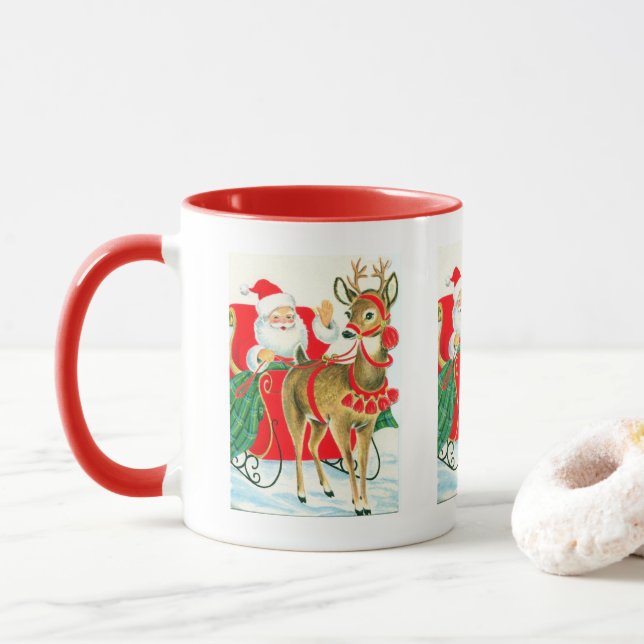 Mug rennes de Père Noël rétro (Avec donut)