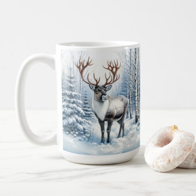 Mug Rennes des forêts dans une faune forestière hivern (Avec donut)