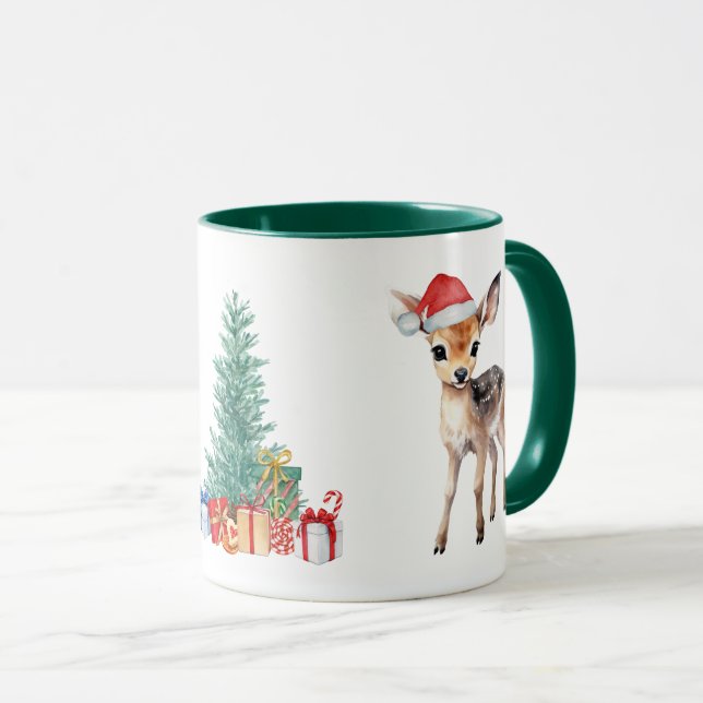 Mug Rennes vertes rouges Père Noël Joyeuse fête de Noë (Devant droit)