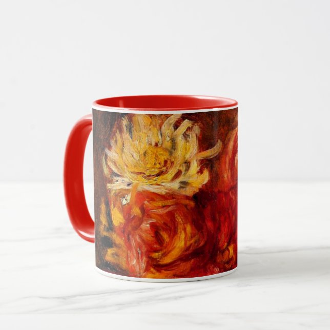 Mug Renoir - Dahlias, peinture d'art, (Devant gauche)
