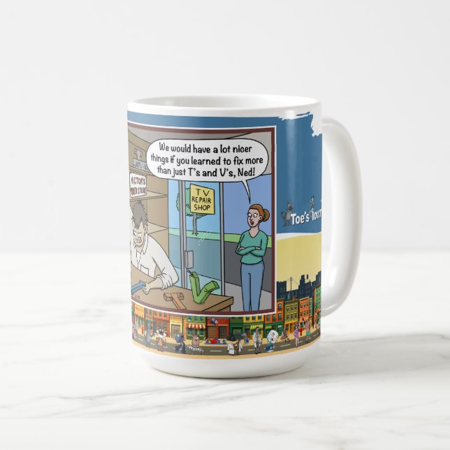 Mug Réparateur TV | Humour à jeu de mots absurde Class (Devant droit)