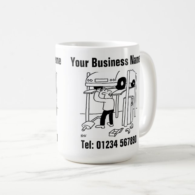 Mug Réparations automobiles et entretien Dessin animé. (Devant droit)