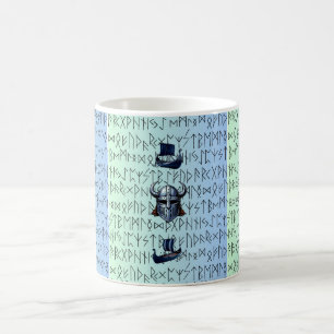 Mug Repeating Viking Ships and Helmet Design over Rune
